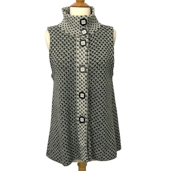 Habitat Clothes to Live In Knit Mock Neck Sweater Vest Buttons Size S Black Tan - Picture 1 of 9